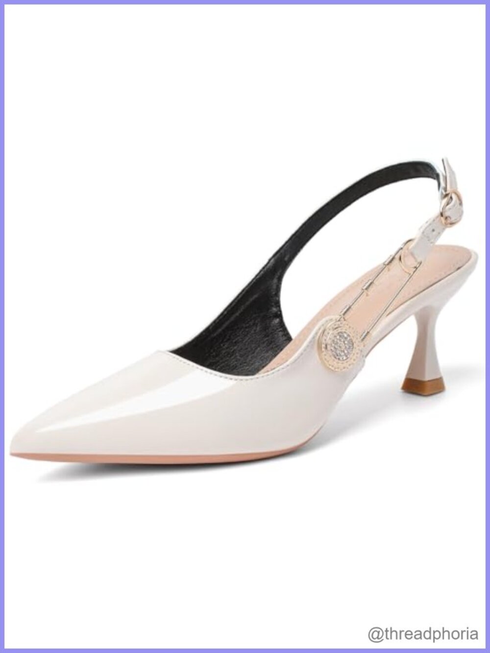 Kitten Heel Slingback Pumps Faux Leather Pointed Toe Dress Shoes